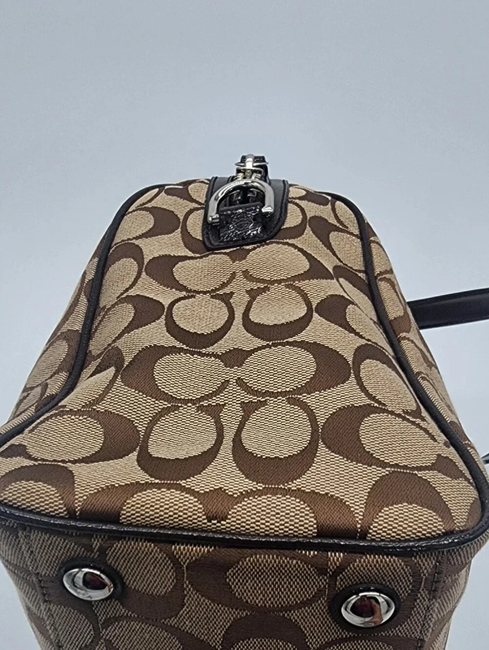 Coach Nancy Signature Stripe Satchel Brown Khaki NWT F28505